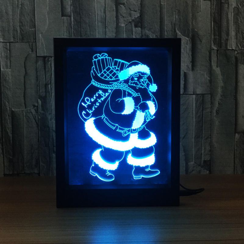 Led 3d Vánoční Barevný Fotorámeček Noční Osvětlení 7 Barev Změna Stolní Dálkové Ovládání Santa Lamp