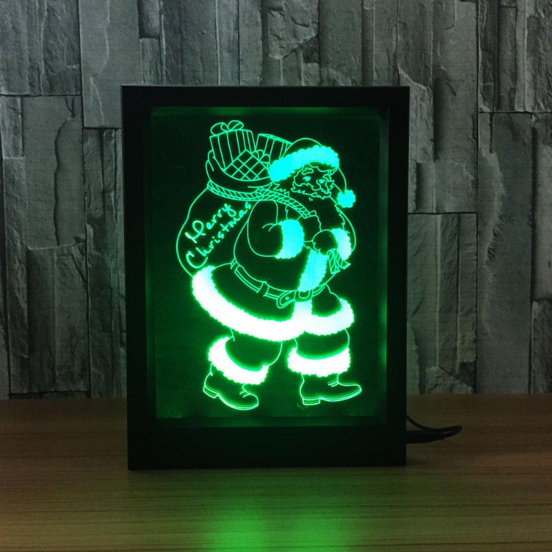 Led 3d Vánoční Barevný Fotorámeček Noční Osvětlení 7 Barev Změna Stolní Dálkové Ovládání Santa Lamp