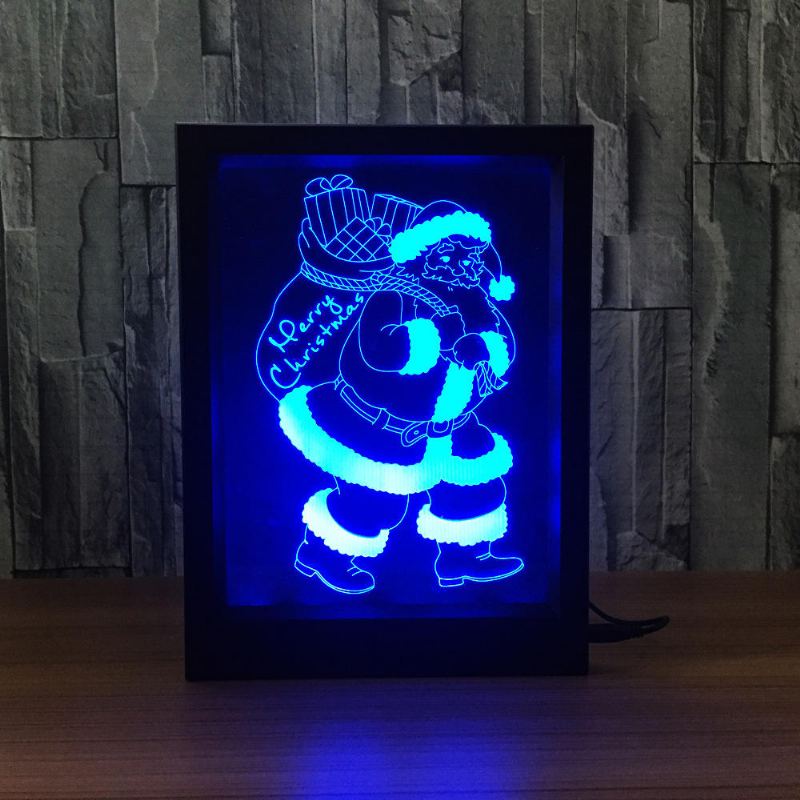 Led 3d Vánoční Barevný Fotorámeček Noční Osvětlení 7 Barev Změna Stolní Dálkové Ovládání Santa Lamp