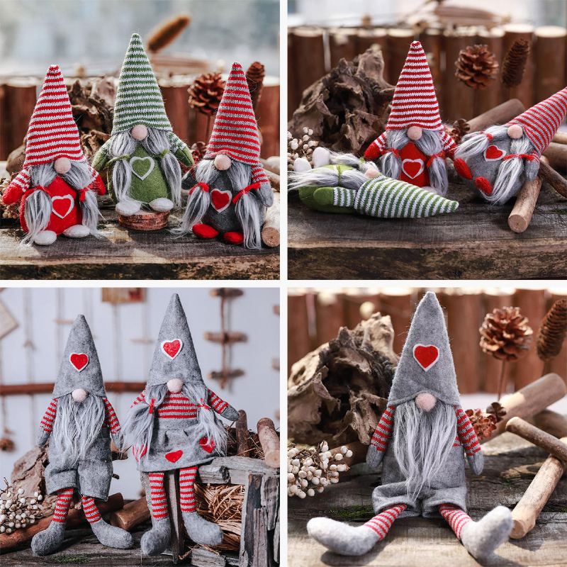 Netkaná Čepice Se Srdcem Ručně Vyrobený Gnome Santa Vánoční Figurky Ornament Dekorace Svátečního Stolu Slavnostní Dárek