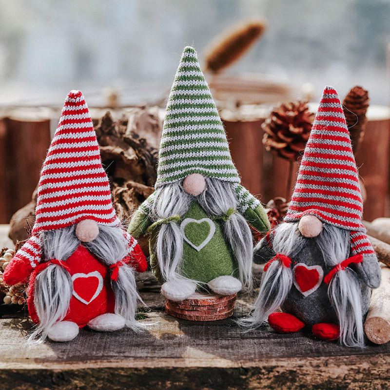 Netkaná Čepice Se Srdcem Ručně Vyrobený Gnome Santa Vánoční Figurky Ornament Dekorace Svátečního Stolu Slavnostní Dárek