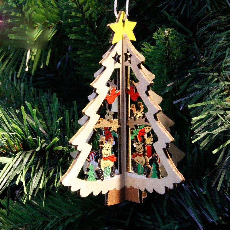 Vánoční 3d Dřevěný Přívěsek Hvězda Zvonek Strom Pověsit Ozdoby Domácí Party Dekorace Dětské Dárky