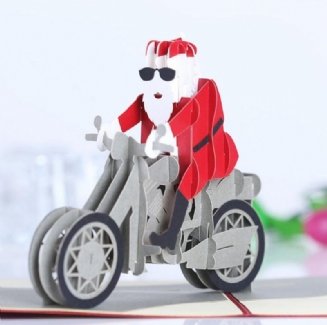 Vánoční 3d Motocykl Santa Claus Pop Up Blahopřání Dárky Party