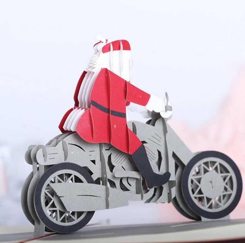 Vánoční 3d Motocykl Santa Claus Pop Up Blahopřání Dárky Party