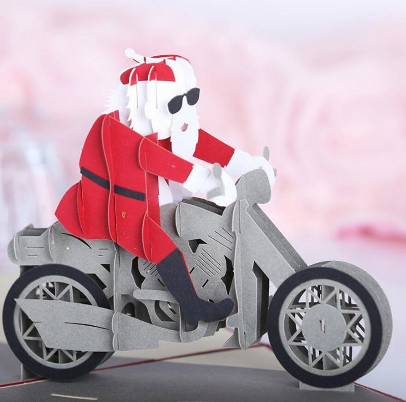 Vánoční 3d Motocykl Santa Claus Pop Up Blahopřání Dárky Party