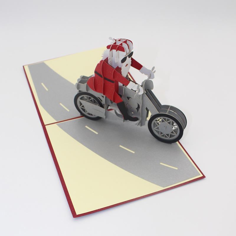 Vánoční 3d Motocykl Santa Claus Pop Up Blahopřání Dárky Party