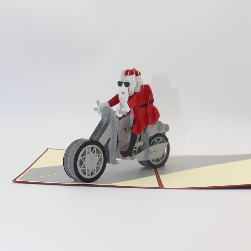 Vánoční 3d Motocykl Santa Claus Pop Up Blahopřání Dárky Party