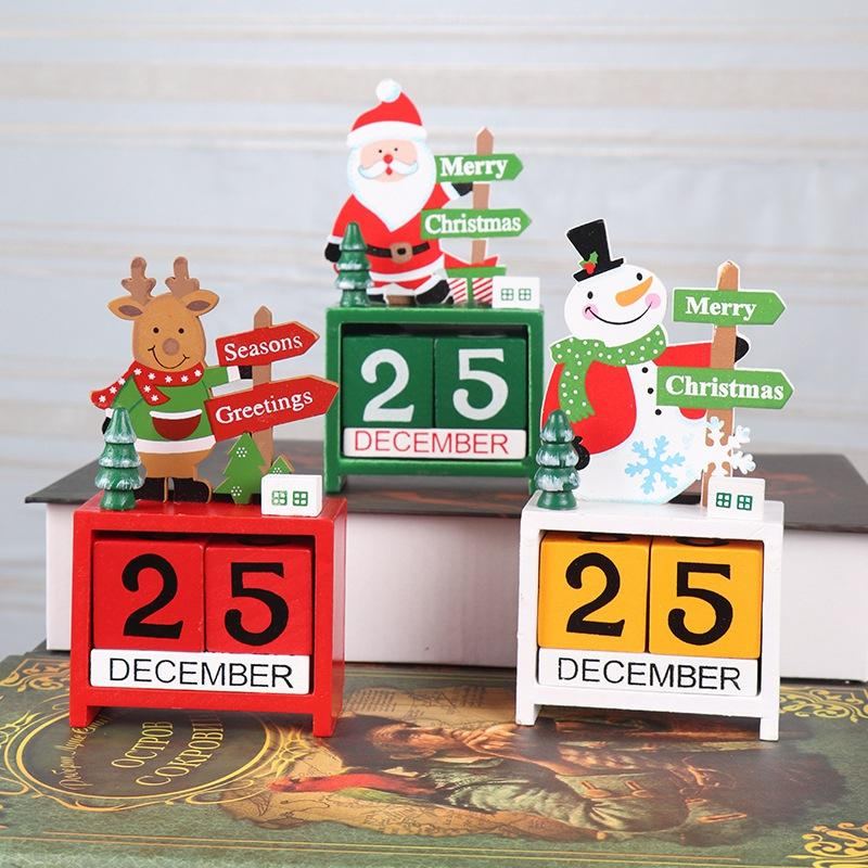 Vánoční Adventní Odpočítávací Kalendář Dřevěný Santa Claus Sněhulák Sob Vzor S Malovanými Bloky Dekorace Na Prázdninový Dům