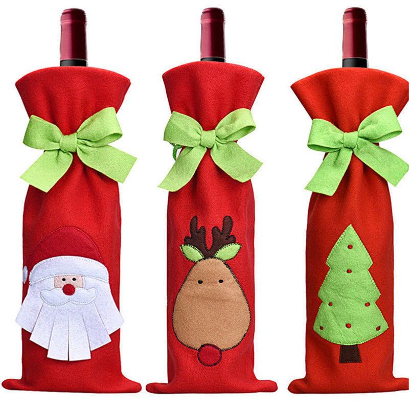 Vánoční Dekorace Červená Santa Tree Elk Víno Na Láhve Tašky Dinner Party Gift