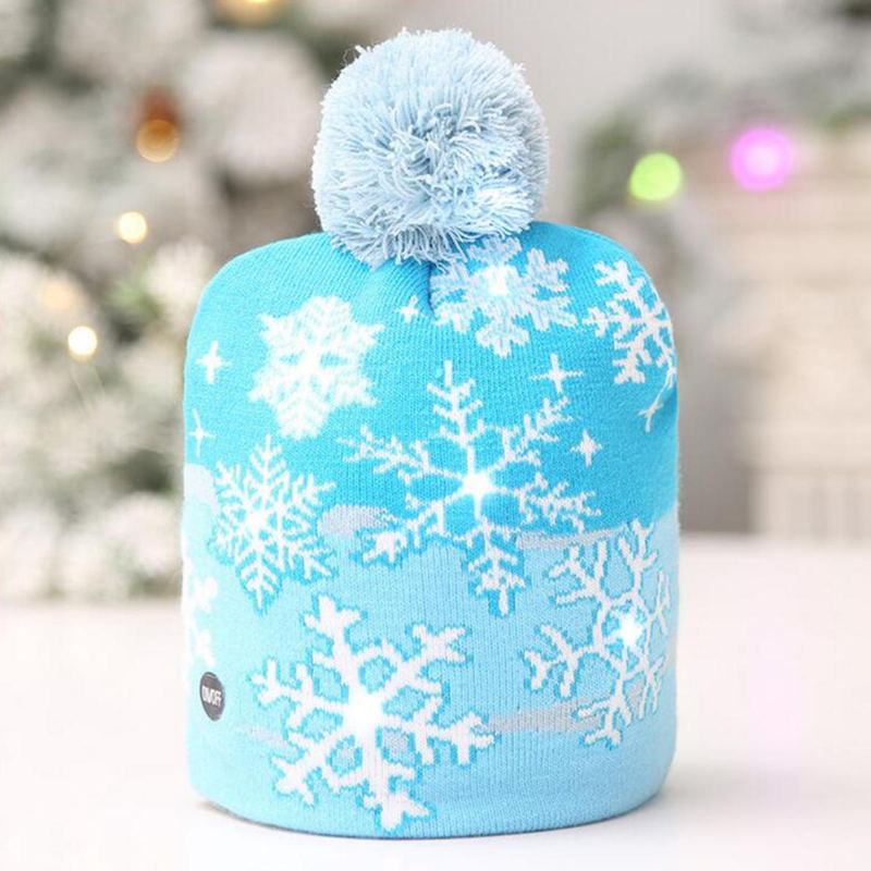 Vánoční Led Světlo Winter Warm Beanie Cap Santa Claus Snowflake Knitted Hat