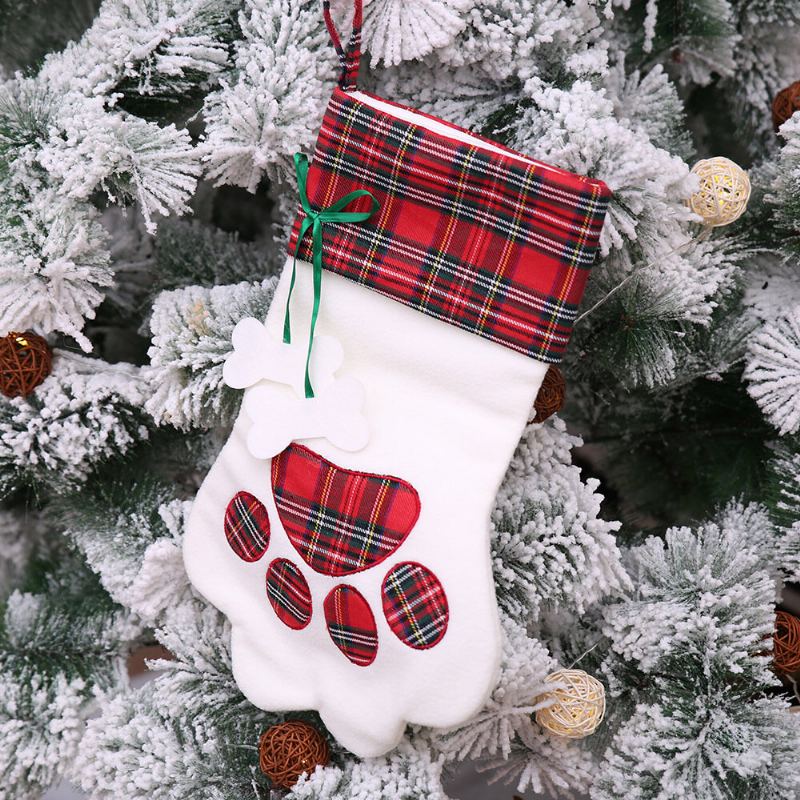 Vánoční Ponožky Červené Modré Kostkované Psi Paw Punčochy Tašky Visící Novoroční Dětské Dárky Party Dekorace