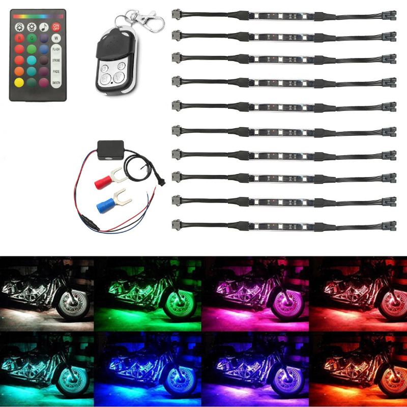 12v 50w Vícebarevné Bezdrátové Dálkové Ovládání Motocyklová Lampa Rgb Flexibilní Pruhy Světlo S Efektem Země