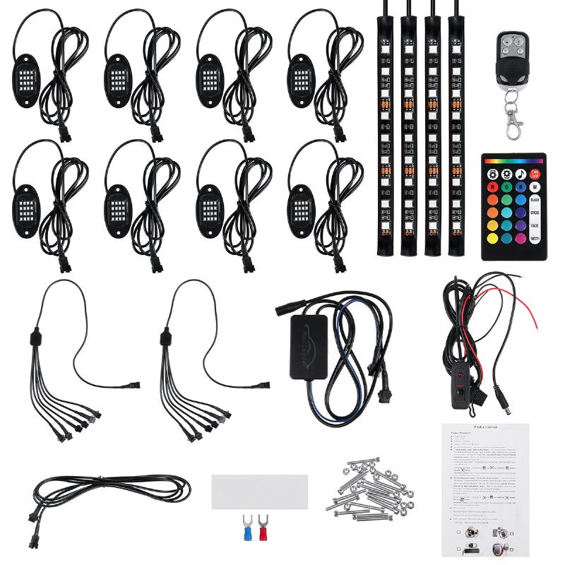 12v 8 Pods Led Rgb Rock Light Spodní Část Těla Neonová Atmosféra Hudba Lampa Rf Dual Remote