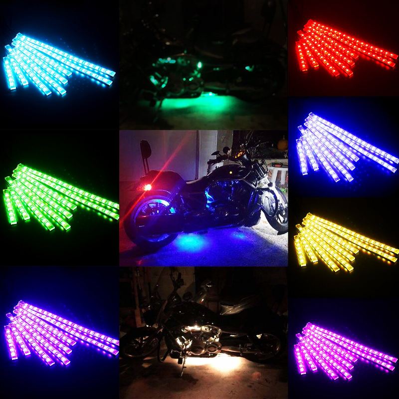 8 Ks Motocyklové Led Světelné Proužky Dc 12-voltové Vodotěsné Rgb Vícebarevné Podsvícení Neonové Osvětlení S Atmosférickým Efektem Země S Dálkovým Ovládáním A Lepicími Sponami