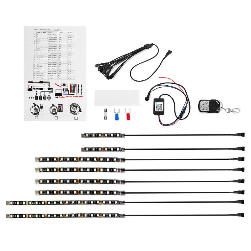 8pcs Motorcycle Bluetooth App Led Light Strip Kit Dálkové Ovládání Blikající Lampa