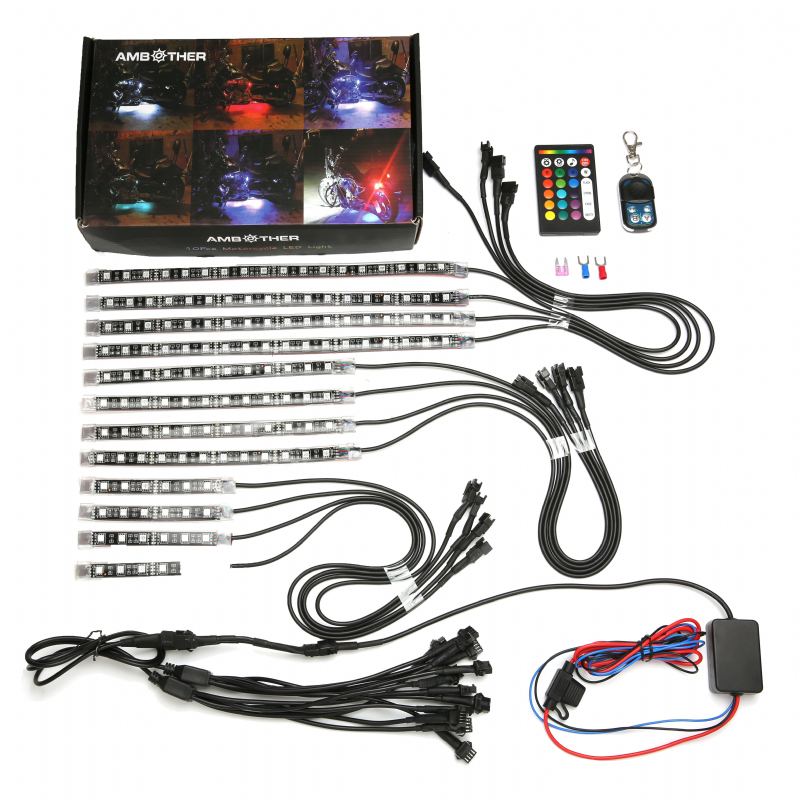 Ambother 12v 12ks 18barevná Rgb Led Rock Effect Light Waterproof Kit Hlasové Dálkové Ovládání Pro Motocykl A