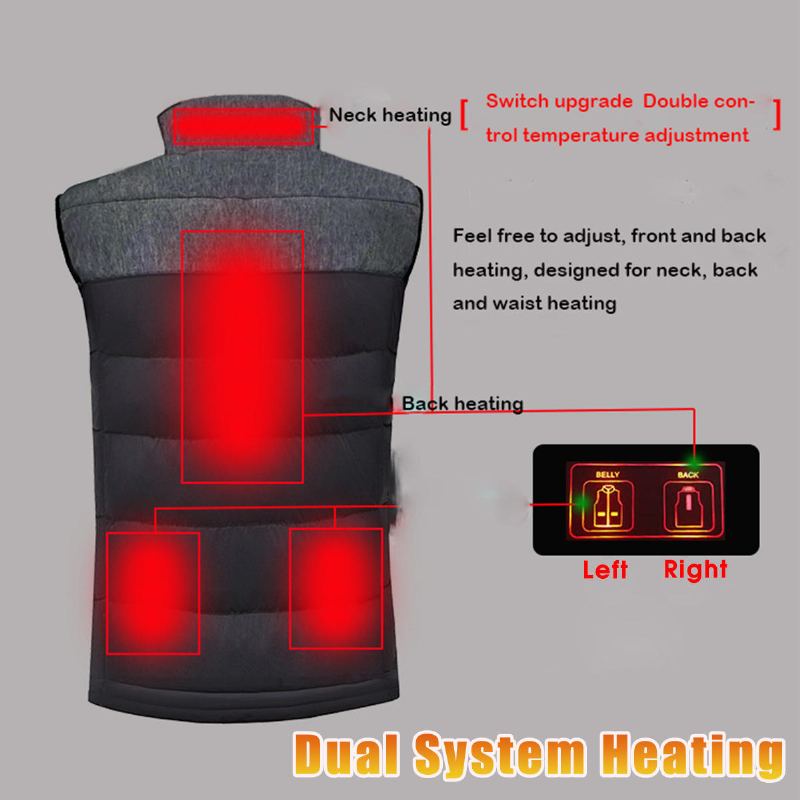 Dual System Vyhřívací Vesta Pánské Dámské Usb Chargingn Heat Vest Jacket Thermal Coats