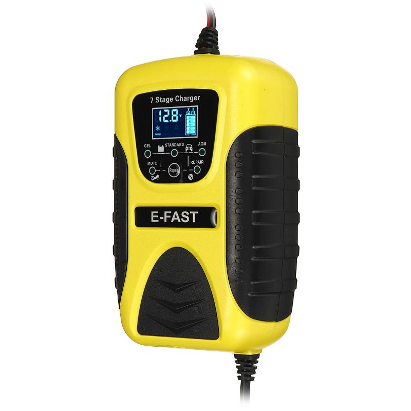 E-fast 12v 7a Pulse Repair Lcd Nabíječka Baterií Žlutá Pro Auto Motocykl Olověné Baterie