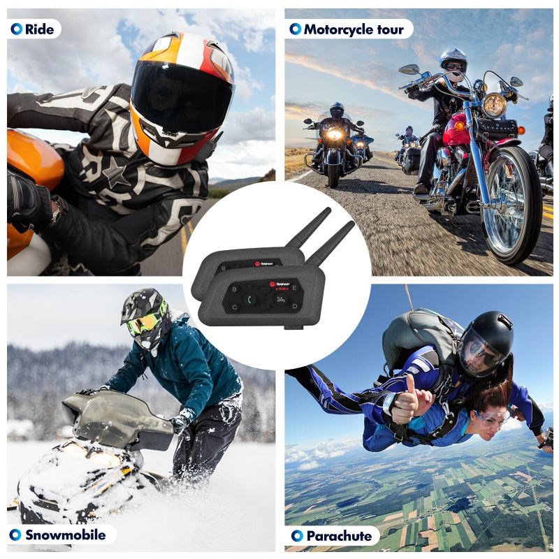 Motocyklová Bluetooth Helma V6 1500m Vysílačka Vodotěsný Reproduktor Mohou Mluvit Dva Lidé Současně