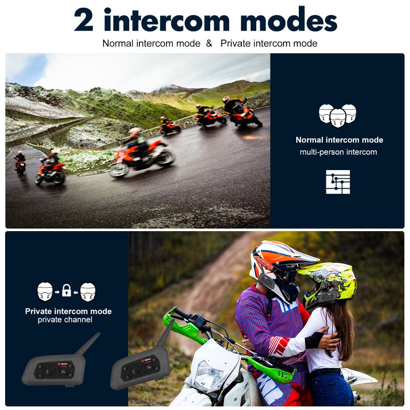 Motocyklová Bluetooth Helma V6 1500m Vysílačka Vodotěsný Reproduktor Mohou Mluvit Dva Lidé Současně