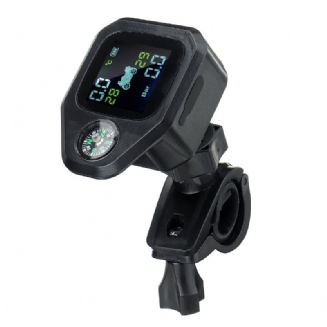 Motocyklový Kompas Tpms Lcd Displej Vodotěsný Systém Monitorování Tlaku V Pneumatikách Směr 2ks Senzor V