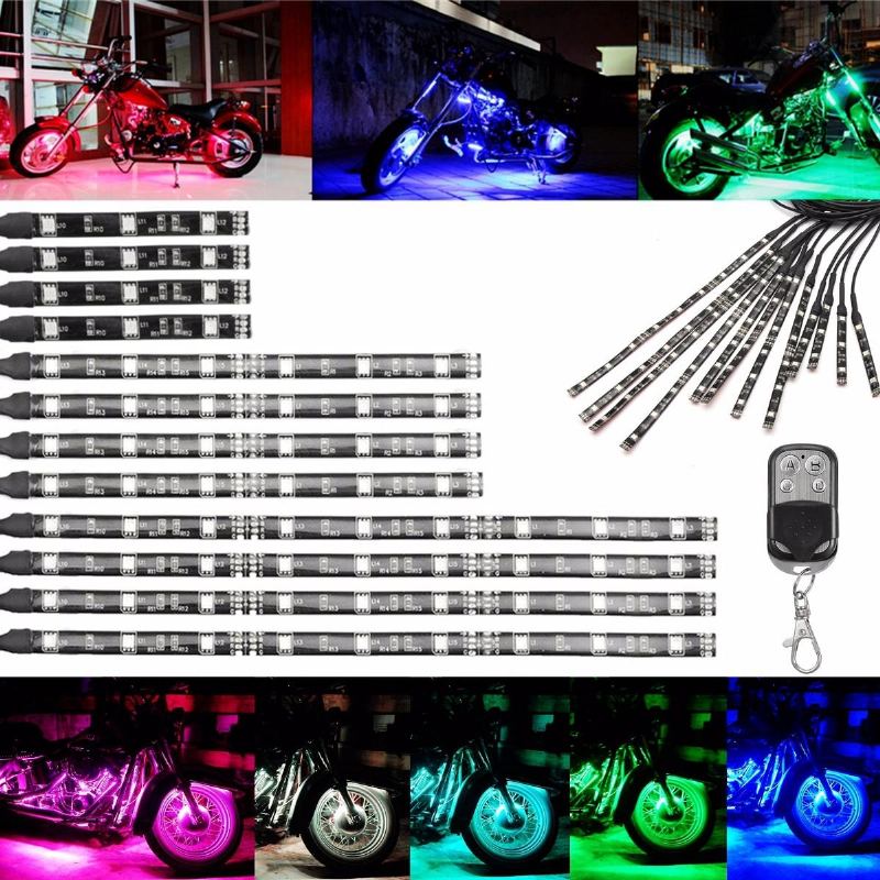 Multicolor Glow Neon Wireless Remote Motocykl 5050led Blikající Světlo 12 Proužků
