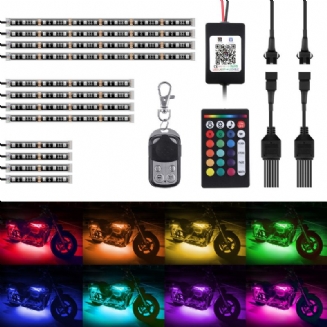 Sada 12 Ks Motocyklových Led Světelných Proužků Rgb Vodotěsné S App Ir Rf Bezdrátové Dálkové Ovladače Vícebarevná Podsvícená Neonová Atmosférická Světla S Přízemním Efektem