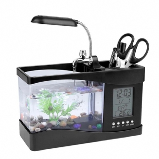 Rybí Mini Akvárium S Led Světelným Lcd Displejem Hodiny