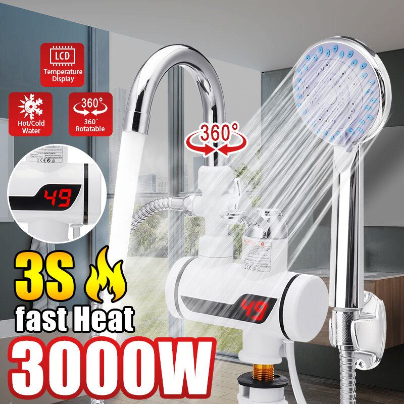 3000w 220v Elektrický Vodovodní Kohoutek Ohřívač Teplé Vody Okamžitý Led Displej Pro Domácí Koupelnu Kuchyň Se Sprchovou Hlavicí