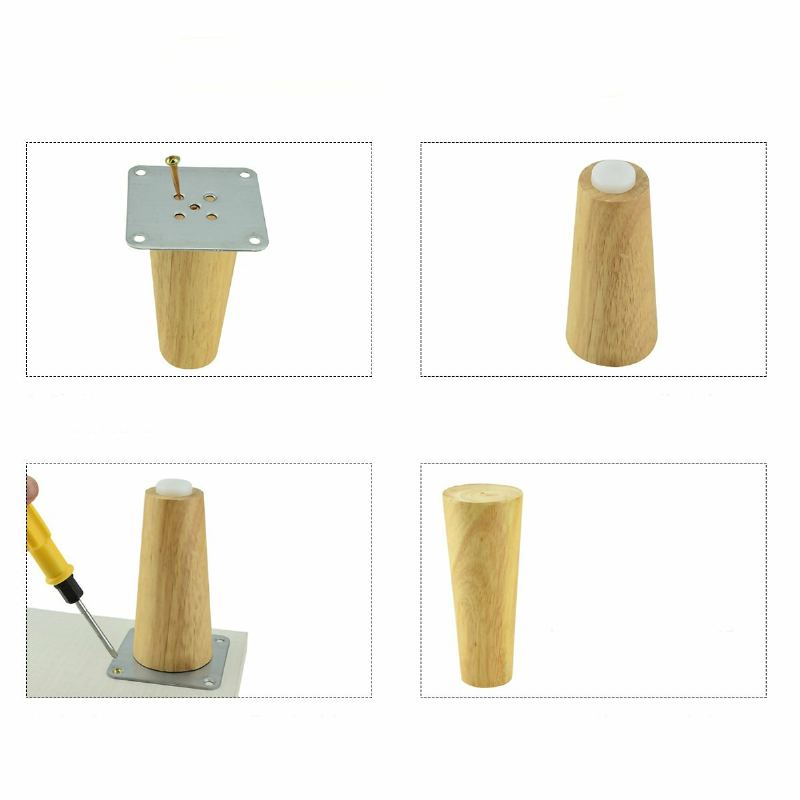 4ks Dubové Dřevěné Nábytkové Nohy 6-70 cm S Železnou Deskou Pro Pohovku Stolek Židle