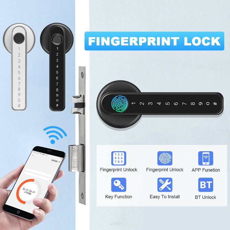 Dveřní Zámek Otisku Prstu Digitální Heslo Chytrý Vstup Bluetooth Klíč App Zabezpečení