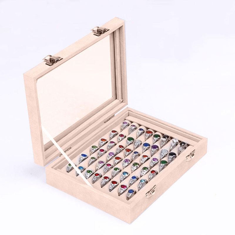 Šperky Velvet Wood Prsten Display Organizer Box Držák Zásobník Úložné Pouzdro Na Náušnice