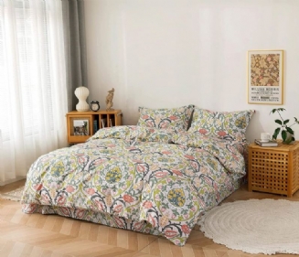 100% Bavlna Elegantní Květy Vinné Révy Sada Povlečení Na Přikrývku 3 Ks Farmhouse Floral Collection