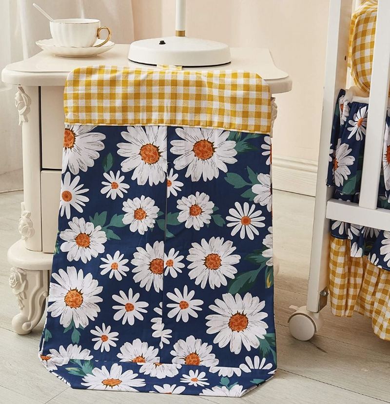 100% Bavlna Farmhouse Nursery Povlečení Sada 11dílná Pretty Daisy Květinová Dívčí Postýlka Set Se Žlutým Kostkovaným Vintage Dětským Povlečením