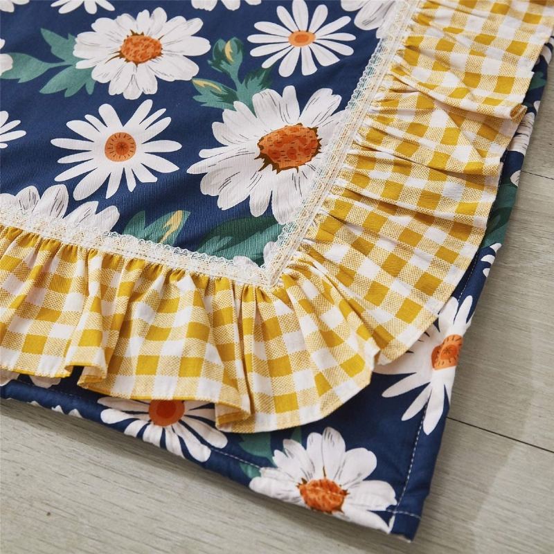 100% Bavlna Farmhouse Nursery Povlečení Sada 11dílná Pretty Daisy Květinová Dívčí Postýlka Set Se Žlutým Kostkovaným Vintage Dětským Povlečením