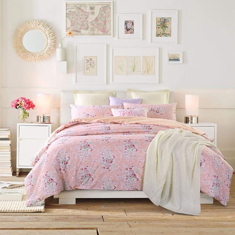 100% Egyptská Bavlna 400 Tc Shabby Floral Pink Piony Set Povlečení 3ks