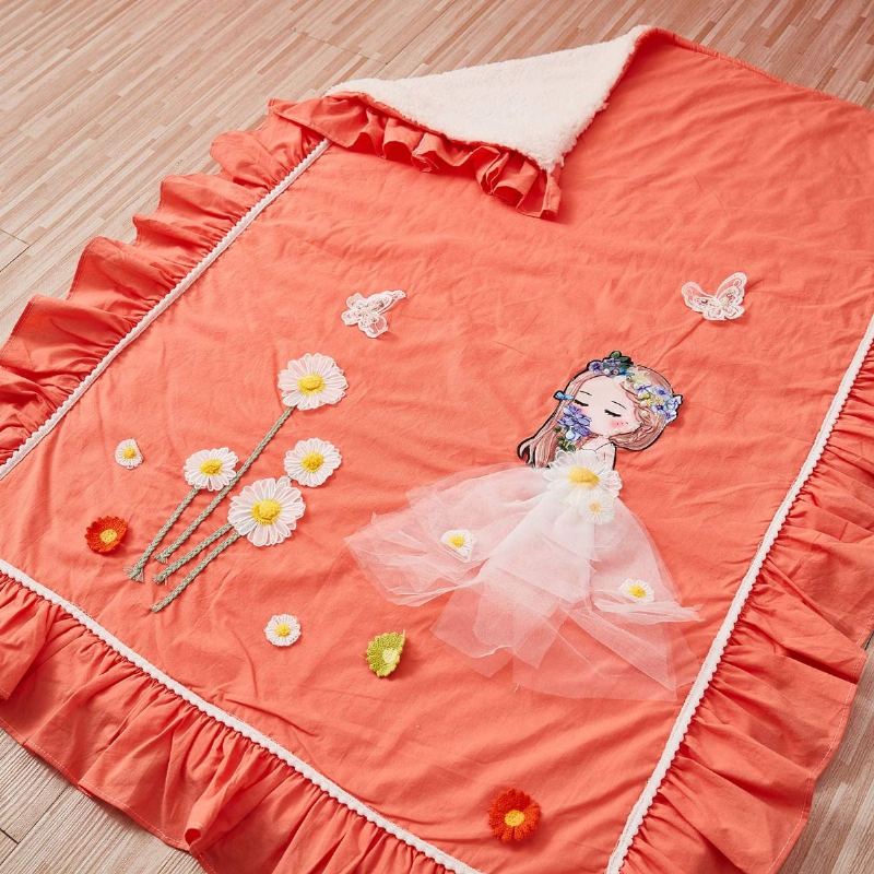 100% Praná Bavlna Coral Girls Dětské Postýlkové Povlečení Set Roztomilá 3d Oblečená Dívka Butterfly Floral Design Do Školky
