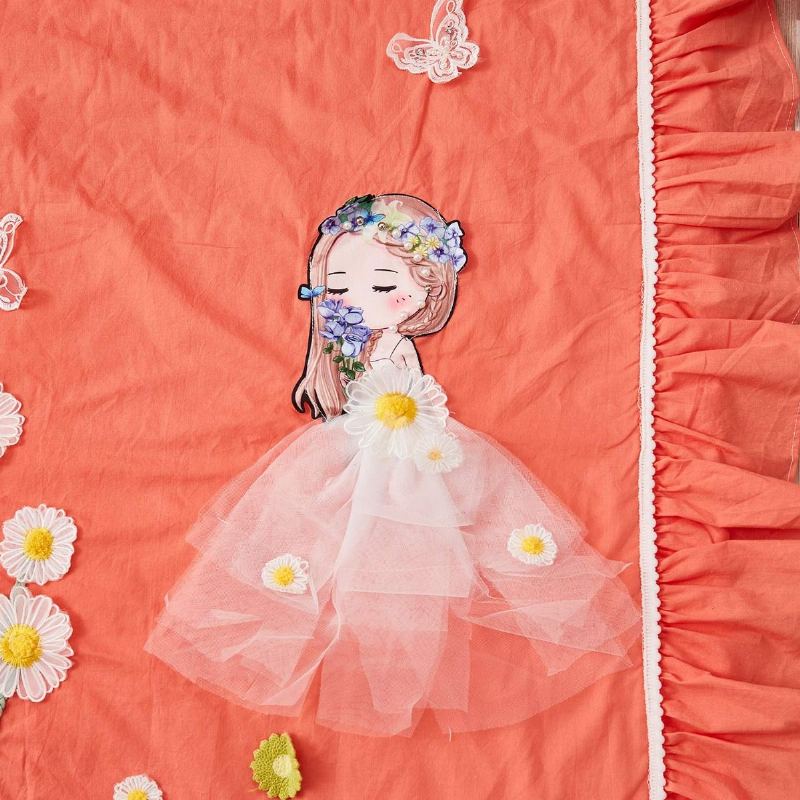 100% Praná Bavlna Coral Girls Dětské Postýlkové Povlečení Set Roztomilá 3d Oblečená Dívka Butterfly Floral Design Do Školky