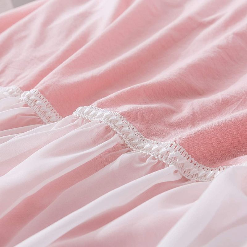 100% Praná Bavlna Dívčí Elegantní Povlečení Sada 3 Ks Bílý Design S Průhledným Volánem Přikrývek Pink Princess