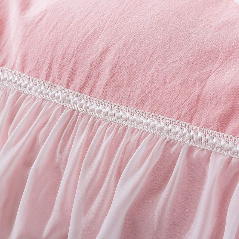 100% Praná Bavlna Dívčí Elegantní Povlečení Sada 3 Ks Bílý Design S Průhledným Volánem Přikrývek Pink Princess