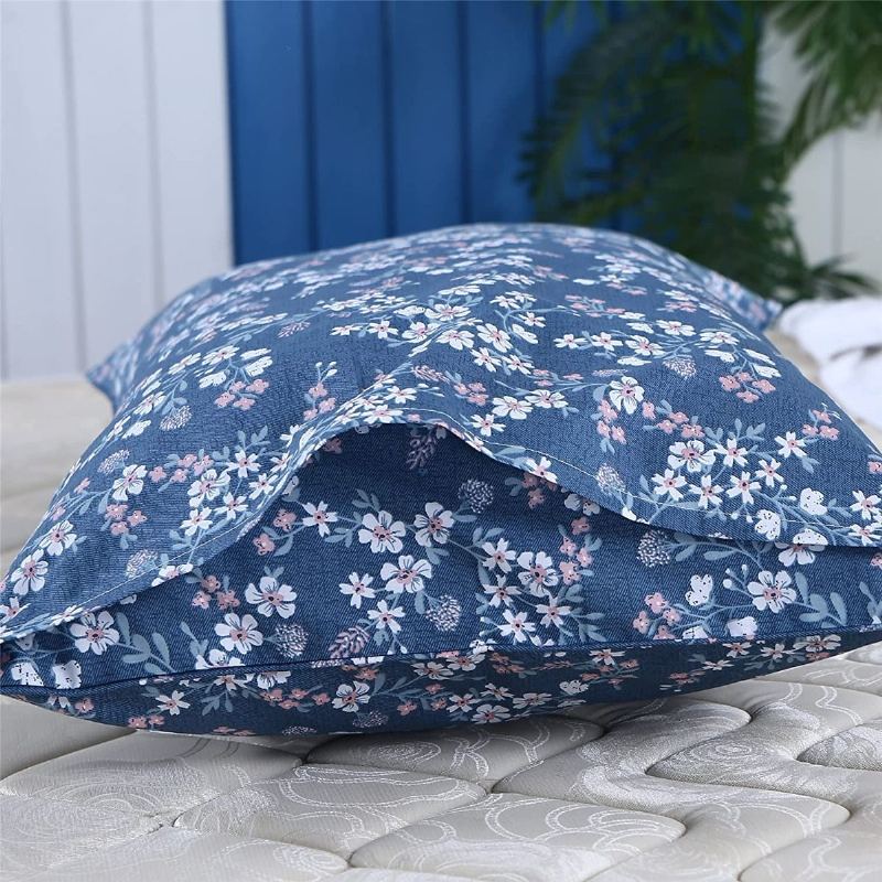 3 Ks Vintage Shabby Blue Květinová Sada Povlečení 100% Bavlna Elegantní Drobné Květiny Farmhouse Se Zapínáním Na Zip