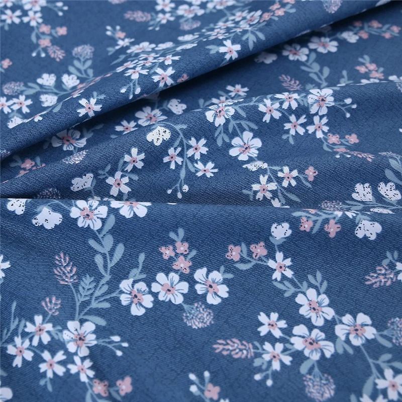 3 Ks Vintage Shabby Blue Květinová Sada Povlečení 100% Bavlna Elegantní Drobné Květiny Farmhouse Se Zapínáním Na Zip