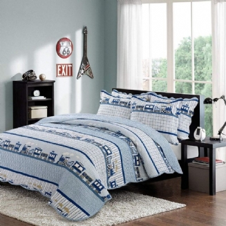 3dílná Sada Dětských Přikrývek S Motivem Vlaku Boys Queen Quilt Bed Set