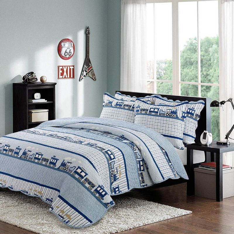 3dílná Sada Dětských Přikrývek S Motivem Vlaku Boys Queen Quilt Bed Set