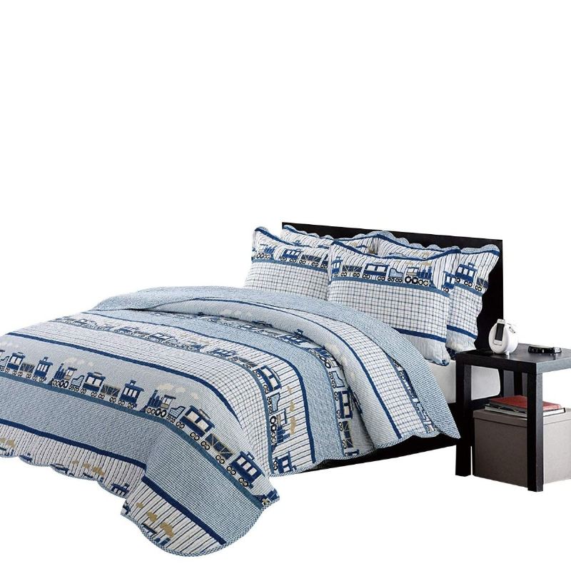 3dílná Sada Dětských Přikrývek S Motivem Vlaku Boys Queen Quilt Bed Set