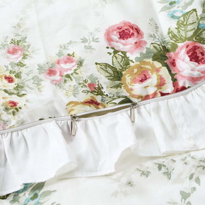 3ks Farmhouse Floral Ruffle Povlečení Sada Vintage Rose Květinový Potah Na Přikrývku 100% Bavlna