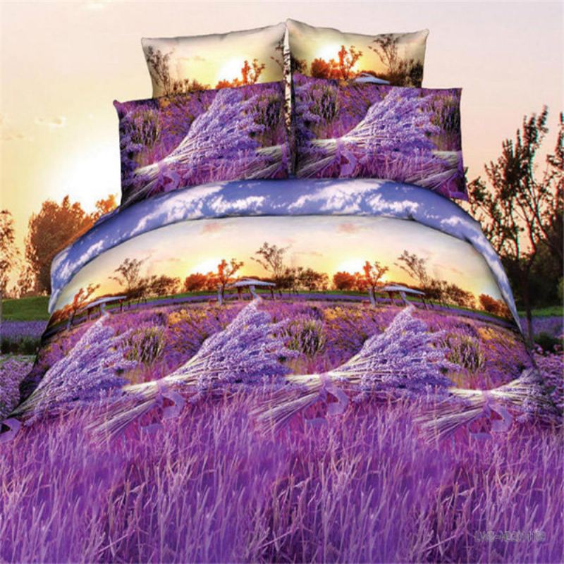 4ks Suit Polyester Fiber 3d Lavender Reaktivní Barvené Povlečení Sety Queen King Size