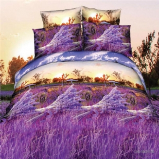 4ks Suit Polyester Fiber 3d Lavender Reaktivní Barvené Povlečení Sety Queen King Size