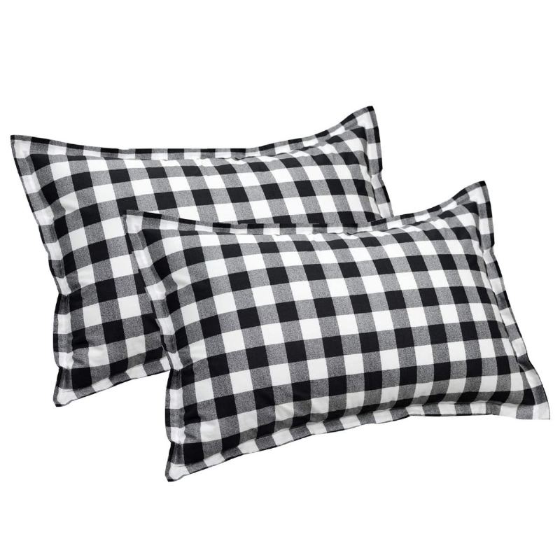 Buffalo Kostkovaná Přikrývka Sada 100% Bavlna Hypoalergenní 3 Ks Černá A Bílá Gingham Geometrická Povlečení