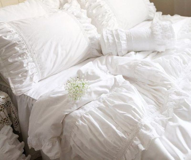 Bytový Textilvysoce Kvalitní 100% Bavlna Bílý Volánkový Povlečení